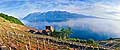9896 - Photo : Suisse, canton de Vaud, vignoble de Lavaux en terrasses, la Tour de Marsens et le Lac Lman